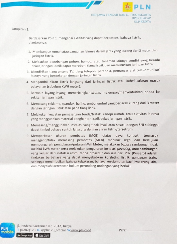Pemberitahuan PLN untuk dapat disebarluaskan