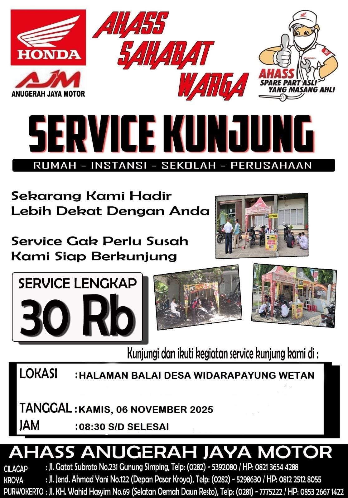 Servis Kunjung AHAS Anugerah Jaya Motor di Balai Desa Widarapayung Wetan